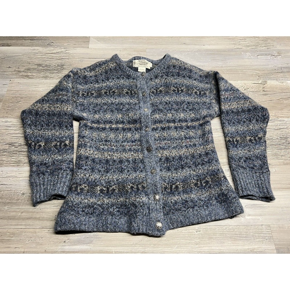 Nor'easterly Wool Blend Cardigan L Blue‎ Fair Isle Scotland Knit